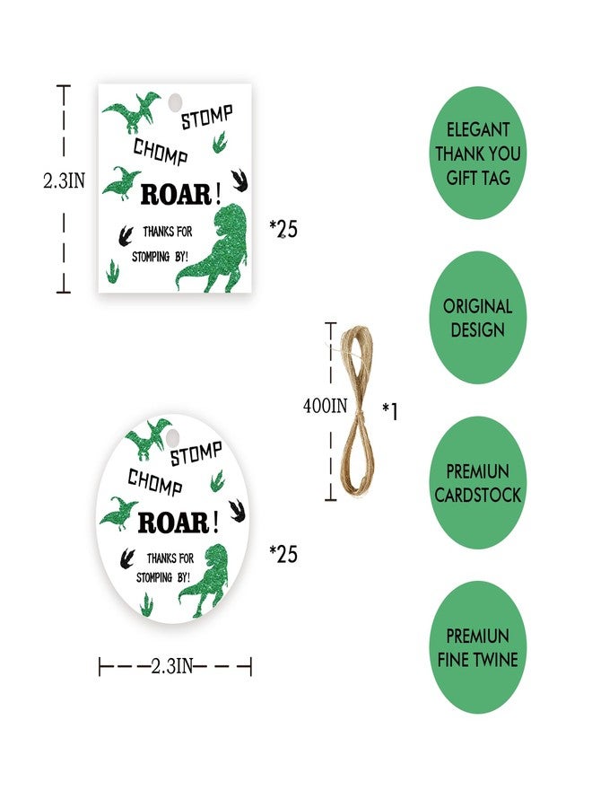 FORSHEEP 50pcs Dinosaur Thank You Tags, Dinosaur Gift Tag with String for First Birthday Party, Round Thank You Paper Tags for Birthday/Jungle Animal Themed Gender Reveal/Jurassic Three Rex Party Favors - Image 2